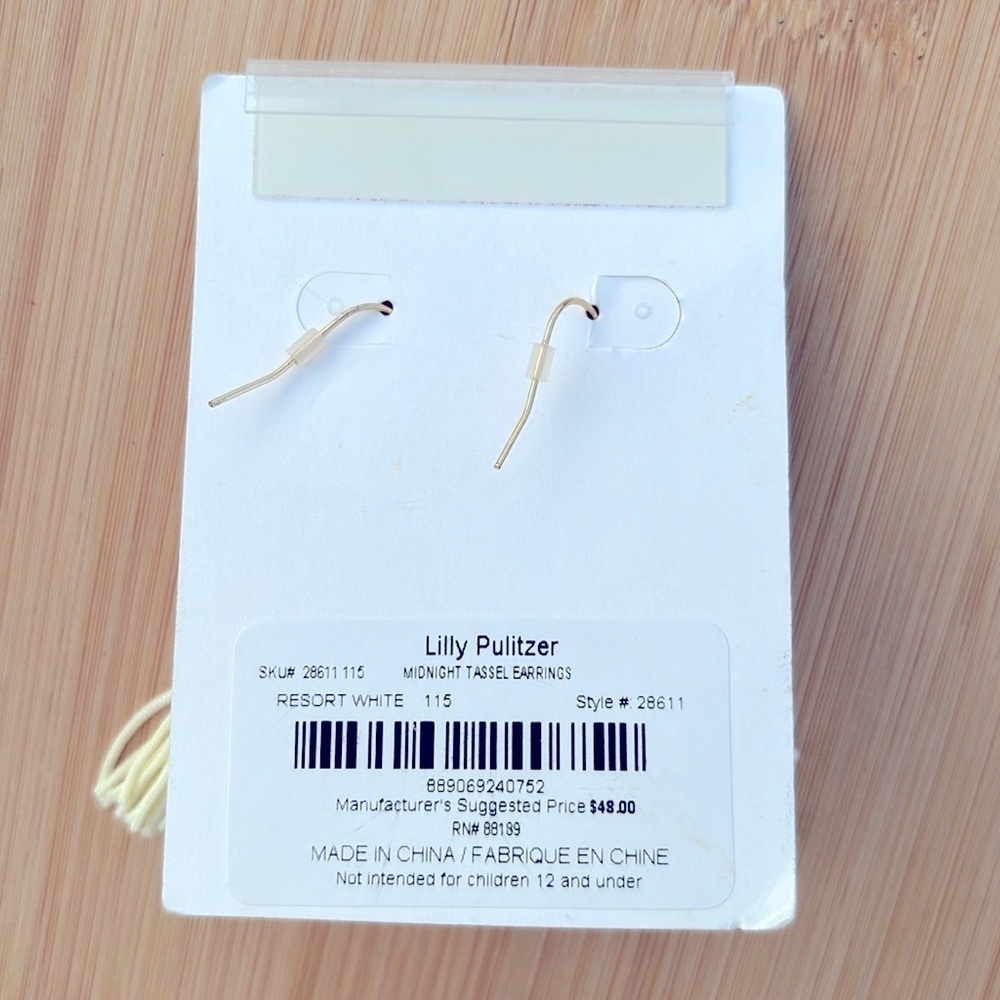 Brand New Lilly Pulitzer Resort White Tassel Earrings Gold Tone Rhinestone Drop - Picture 11 of 12
